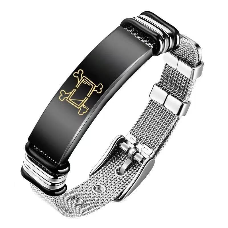 Murder Drones Absolute Solver Mesh Bracelet - Uzi Doorman Inspired Engraved Jewelry - Stainless Steel Adjustable Strap - Sci-Fi Indie Animation Fan Collectible