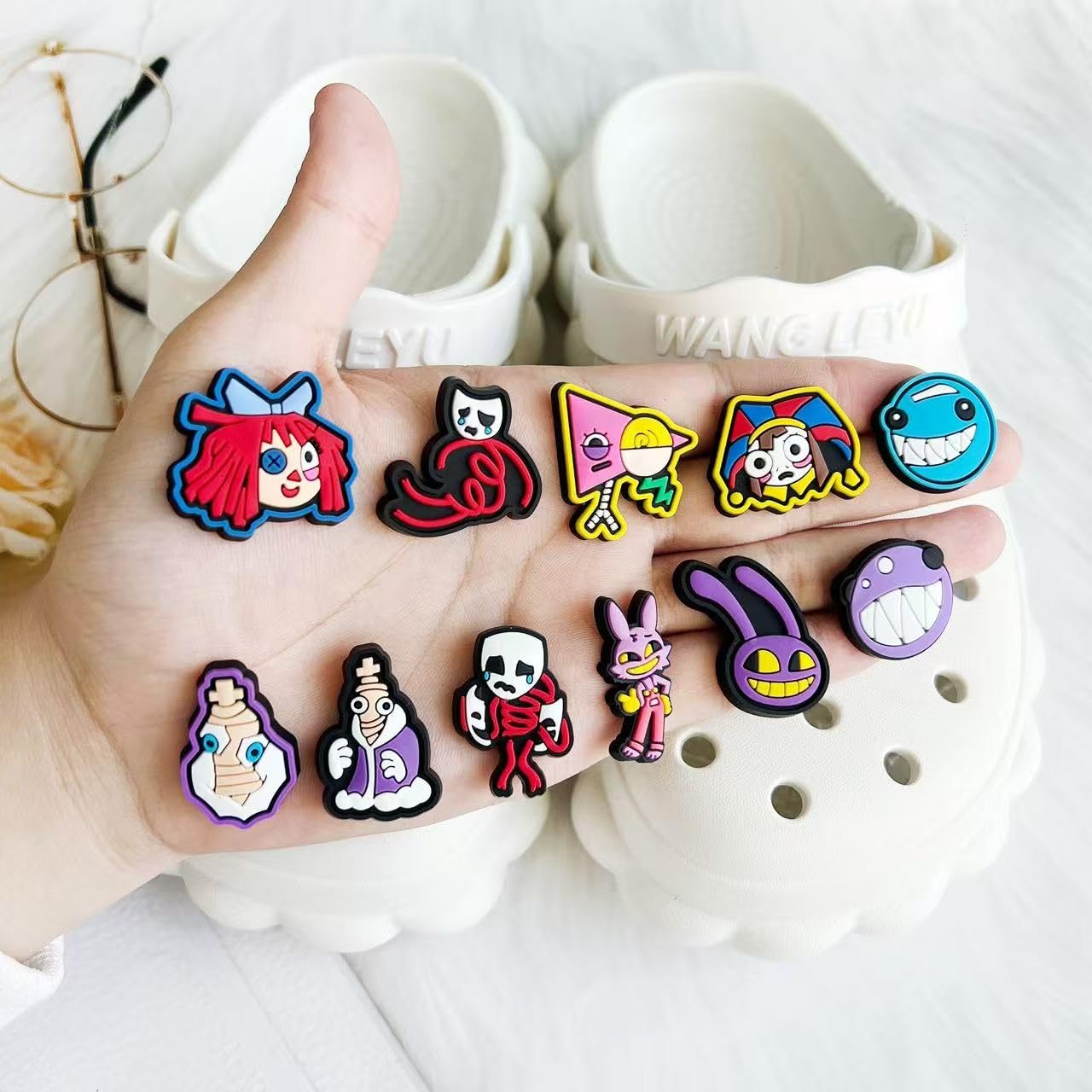 The Amazing Digital Circus Shoe Charms - TADC PVC Clog Pins for Crocs - Pomni, Jax & Caine Footwear Decorations - Cute Cartoon Accessories for Sandals & Wristbands