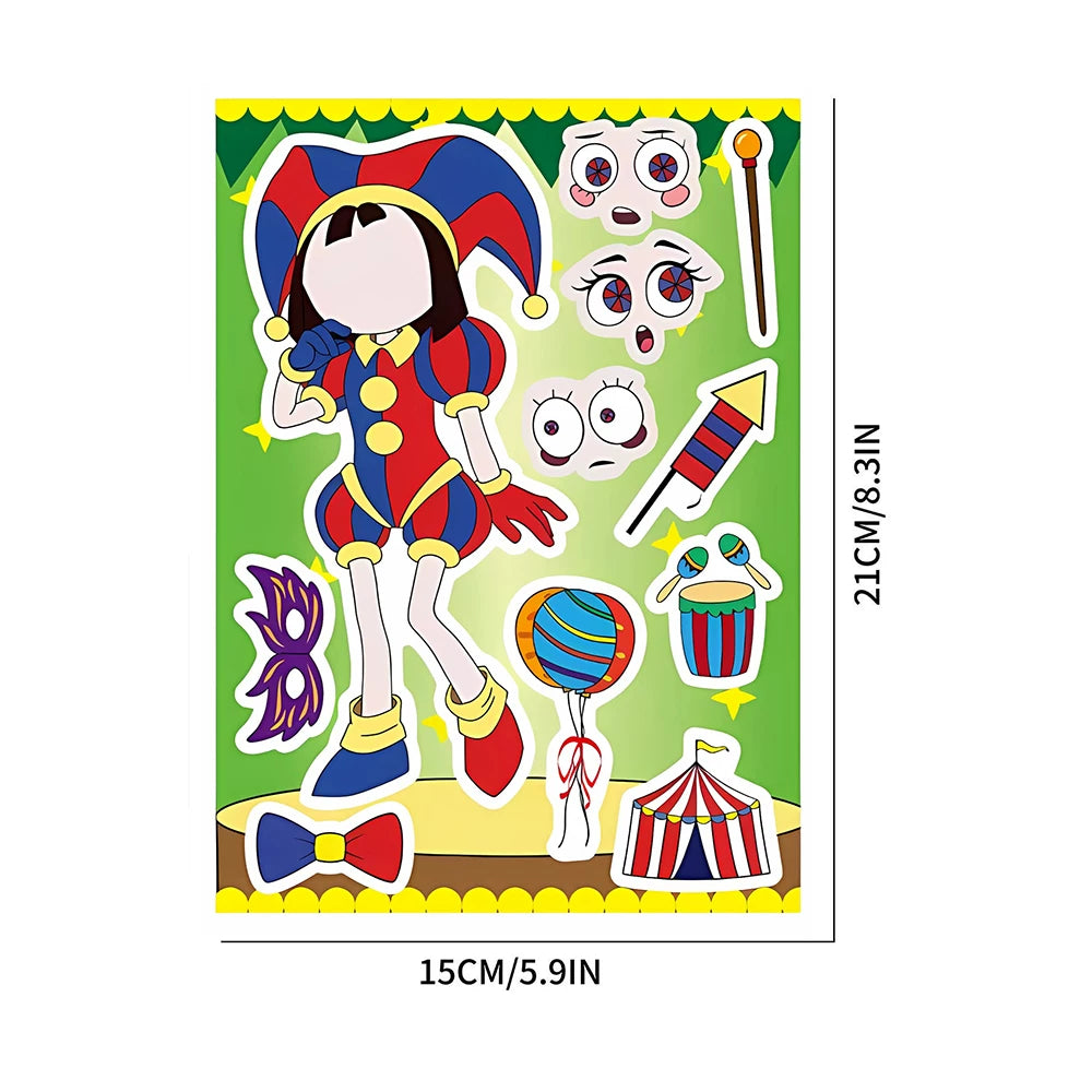 The Amazing Digital Circus Make-a-Face Sticker Sheets - TADC Mix and Match DIY Stickers - Pomni Jax Caine Ragatha Kinger Puzzle Decals - Kids Birthday Party Favors & Craft Gifts - 8 to 80 Pack