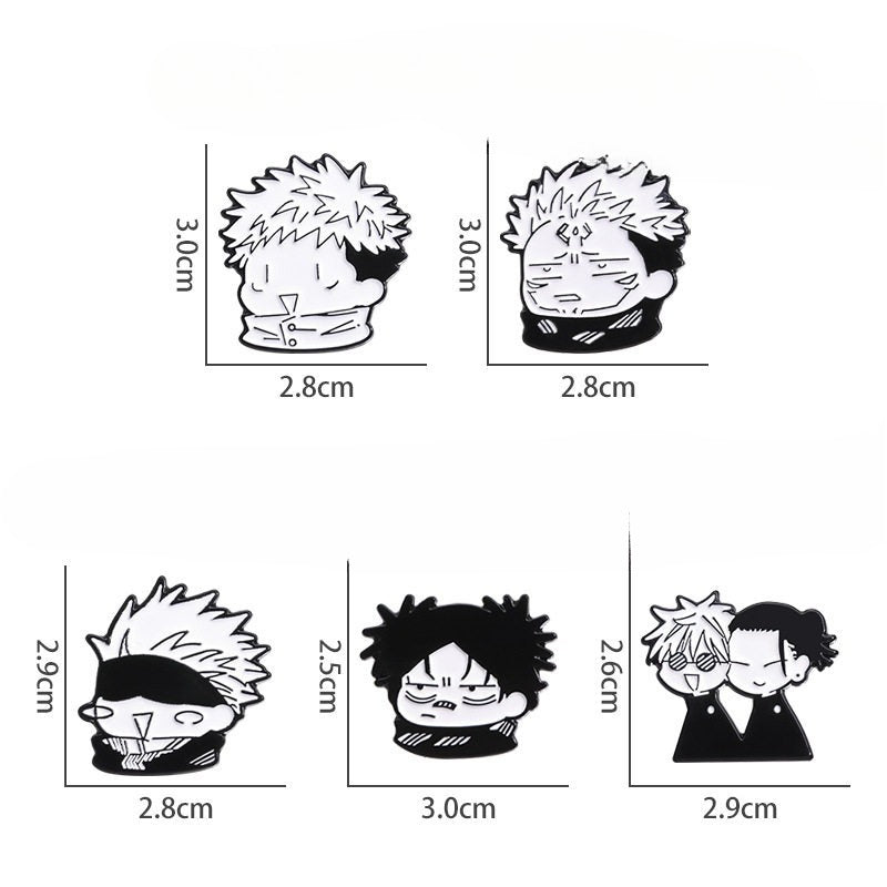 Jujutsu Kaisen Chibi Enamel Pin - Minimalist Monochrome Sorcerer Brooch