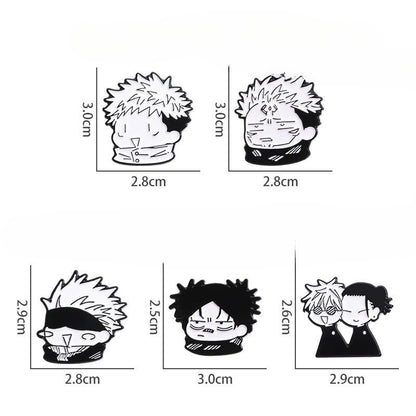 Jujutsu Kaisen Chibi Enamel Pin - Minimalist Monochrome Sorcerer Brooch