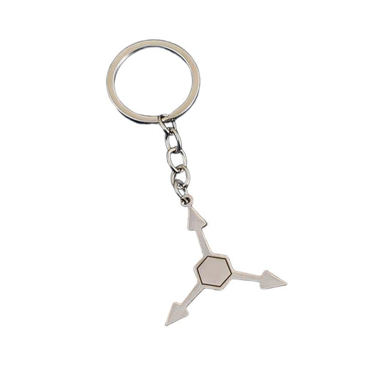 Murder Drones Absolute Solver Metal Keychain - MD Uzi & Cyn Inspired 3-Way Arrow Charm - Silver Zinc Alloy Pendant for Backpacks - Indie Animation Fan Accessory