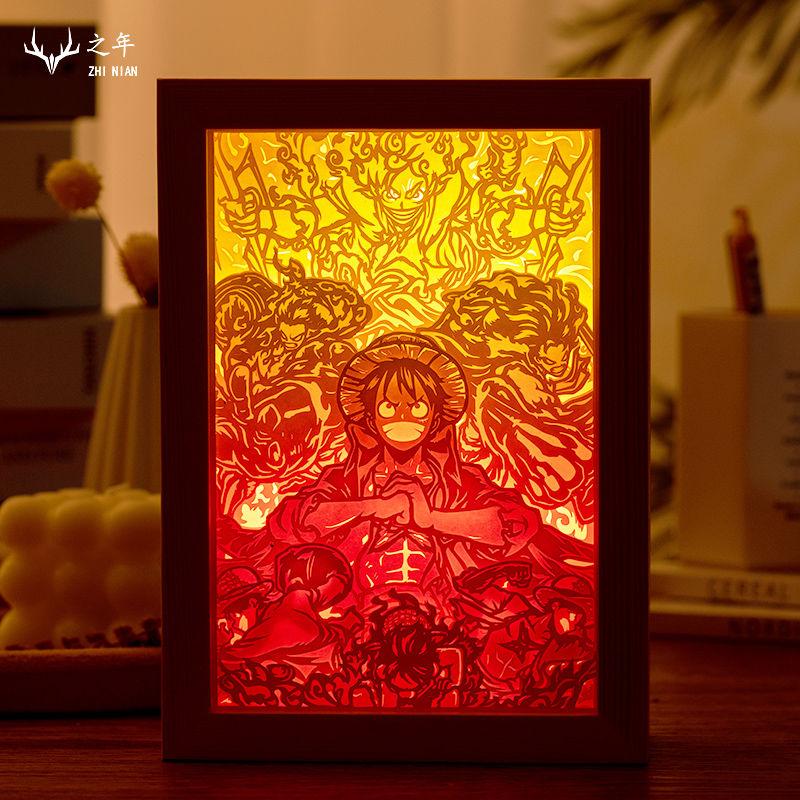 One Piece 3D Paper Carving USB Lamp - Luffy, Zoro, Ace, Nika Form, Creative Gift for Men, Premium Birthday Decoration