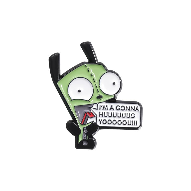 Alien Invader 9Pcs Invader Zim GIR Enamel Pins Set - GIR Dog Suit & Robot Lapel Badges - BESTIE Split Heart Friendship Pins - Alt Goth Y2K Nostalgia Jewelry