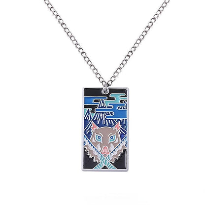 Anime-Inspired Metal Necklace – Slayer Corps Tanjiro Kamado Inosuke Hashibira Flame Hashira Theme Fashion Jewelry Gift for Fans & Cosplay