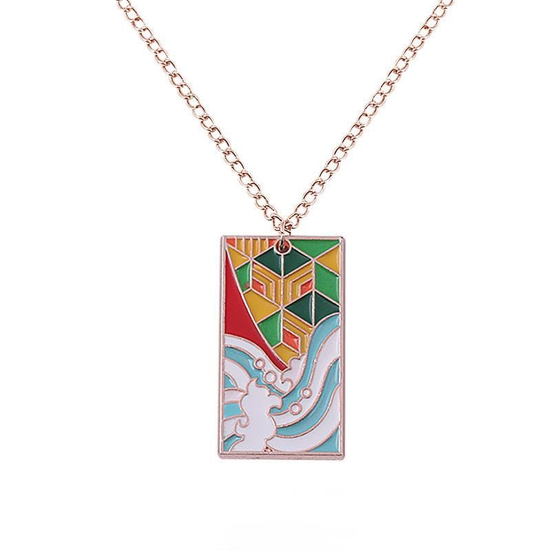 Anime-Inspired Metal Necklace – Slayer Corps Tanjiro Kamado Inosuke Hashibira Flame Hashira Theme Fashion Jewelry Gift for Fans & Cosplay