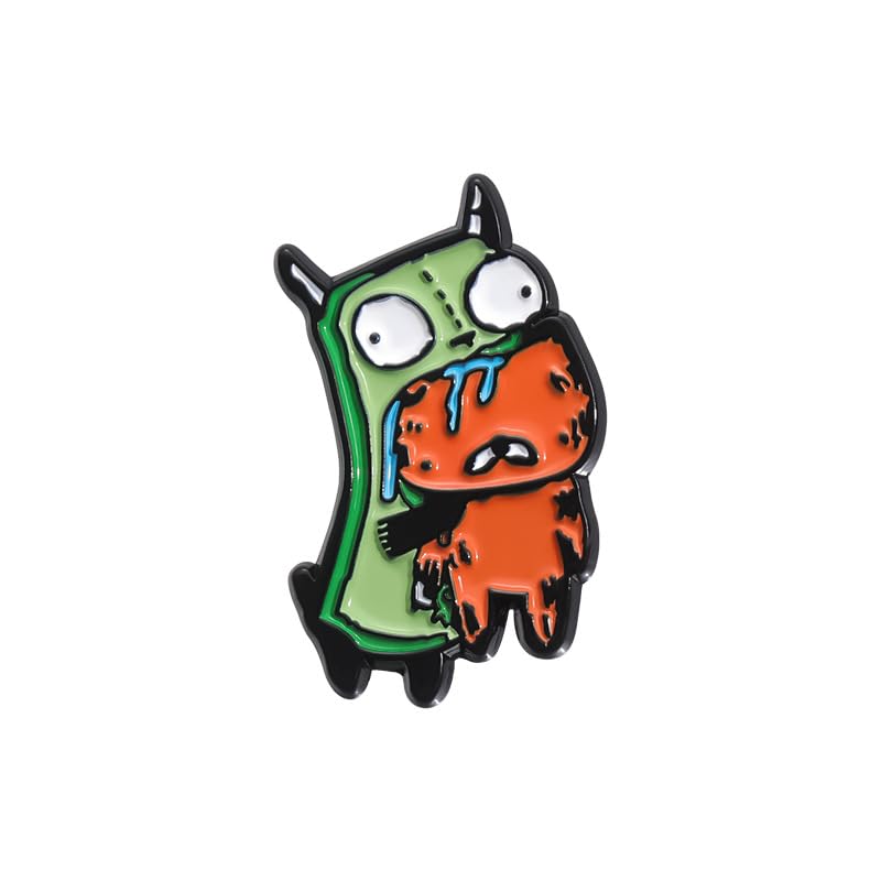 Alien Invader 9Pcs Invader Zim GIR Enamel Pins Set - GIR Dog Suit & Robot Lapel Badges - BESTIE Split Heart Friendship Pins - Alt Goth Y2K Nostalgia Jewelry