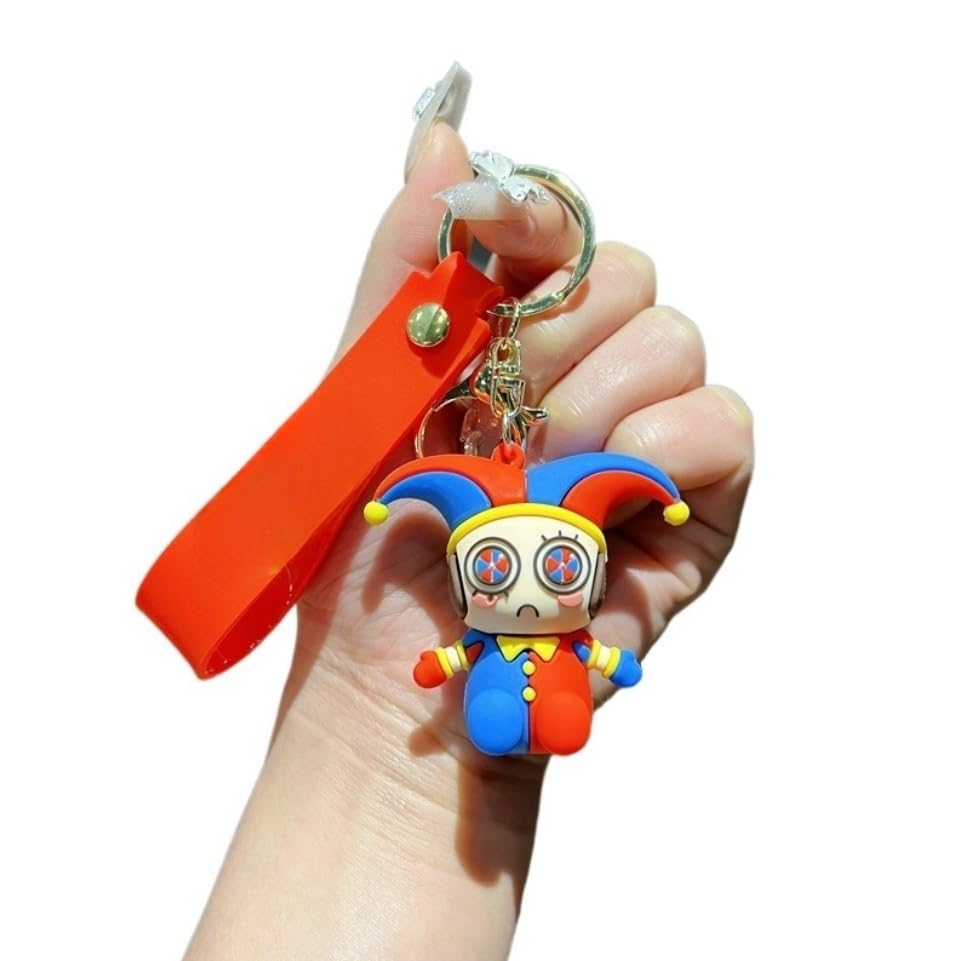 The Amazing Digital Circus 3D Pomni Keychain - TADC Silicone Jester Figure with Red Wristlet Strap - Soft Touch Character Keyring for Backpacks & Car Keys