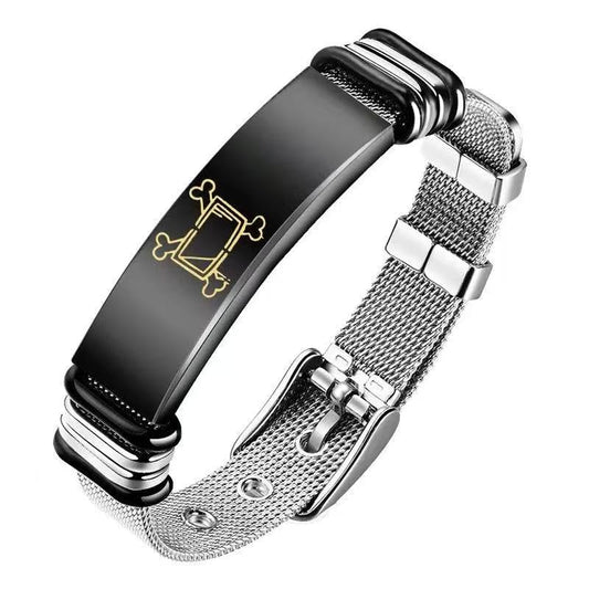 Murder Drones Absolute Solver Mesh Bracelet - Uzi Doorman Inspired Engraved Jewelry - Stainless Steel Adjustable Strap - Sci-Fi Indie Animation Fan Collectible