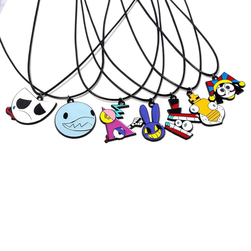The Amazing Digital Circus Character Necklaces - TADC Pomni, Jax, Caine & Full Gang Enamel Pendants - Adjustable Wax Cord Jewelry for Fans
