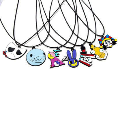The Amazing Digital Circus Character Necklaces - TADC Pomni, Jax, Caine & Full Gang Enamel Pendants - Adjustable Wax Cord Jewelry for Fans