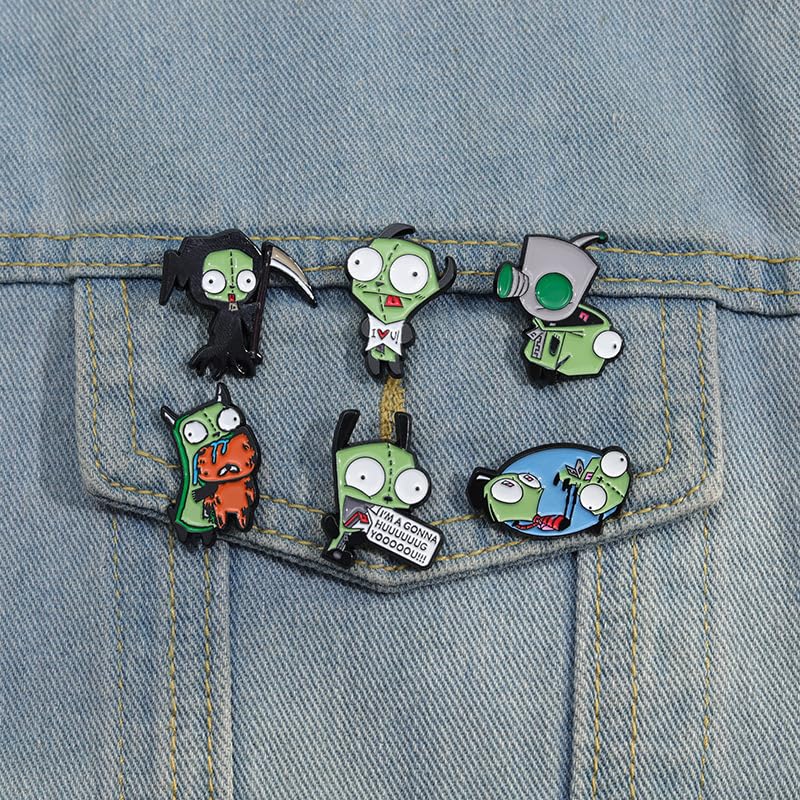 Alien Invader 9Pcs Invader Zim GIR Enamel Pins Set - GIR Dog Suit & Robot Lapel Badges - BESTIE Split Heart Friendship Pins - Alt Goth Y2K Nostalgia Jewelry