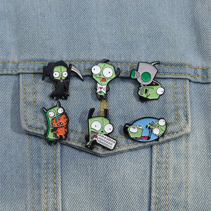 Alien Invader 9Pcs Invader Zim GIR Enamel Pins Set - GIR Dog Suit & Robot Lapel Badges - BESTIE Split Heart Friendship Pins - Alt Goth Y2K Nostalgia Jewelry