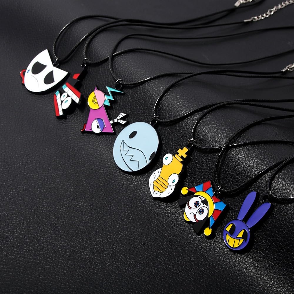 The Amazing Digital Circus Character Necklaces - TADC Pomni, Jax, Caine & Full Gang Enamel Pendants - Adjustable Wax Cord Jewelry for Fans