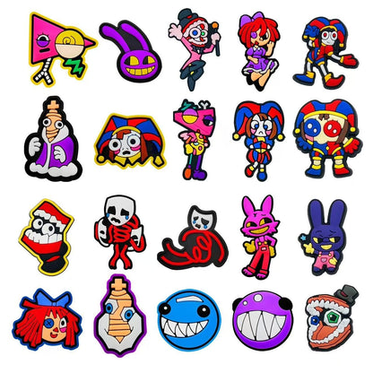 The Amazing Digital Circus Shoe Charms - TADC PVC Clog Pins for Crocs - Pomni, Jax & Caine Footwear Decorations - Cute Cartoon Accessories for Sandals & Wristbands