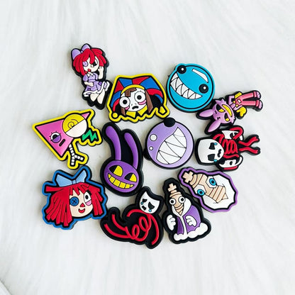 The Amazing Digital Circus Shoe Charms - TADC PVC Clog Pins for Crocs - Pomni, Jax & Caine Footwear Decorations - Cute Cartoon Accessories for Sandals & Wristbands