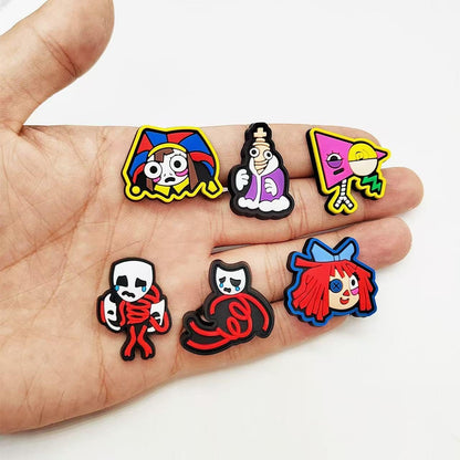 The Amazing Digital Circus Shoe Charms - TADC PVC Clog Pins for Crocs - Pomni, Jax & Caine Footwear Decorations - Cute Cartoon Accessories for Sandals & Wristbands