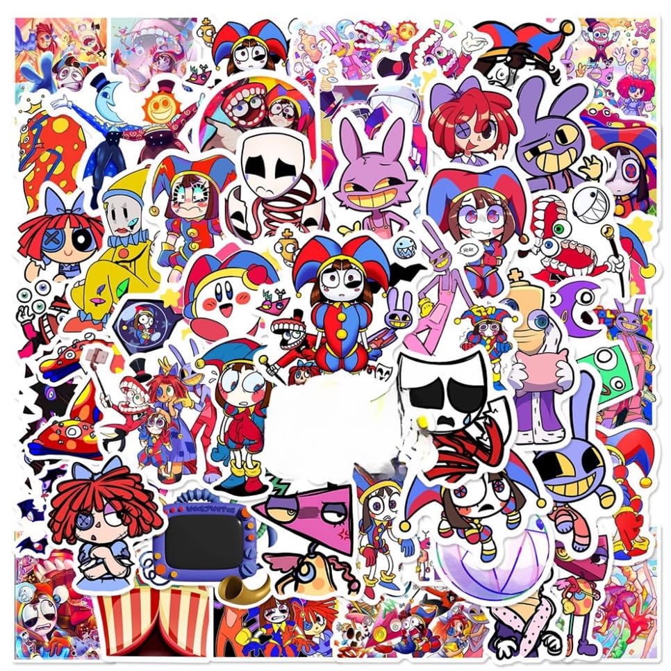 The Amazing Digital Circus Sticker Pack - 50Pcs TADC Meme Decals - Waterproof Pomni & Jax Stickers for Water Bottles, Laptops & Skateboards - No-Residue Vinyl