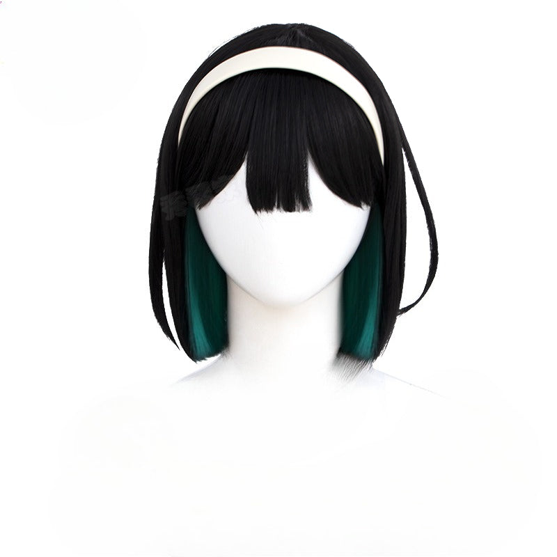 Alien Stage Sua Cosplay Costume & Wig Set - Round 1 Sweet Dream Performance Dress - ALNST Black with Layered Teal Under-Dye Bob Wig Full Outfit