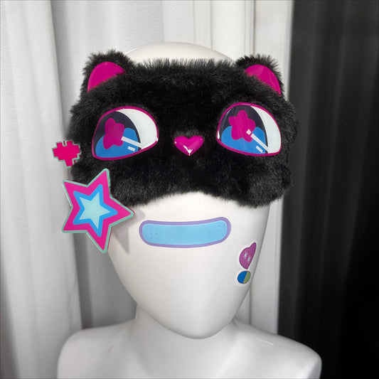 Alien Stage Till Black Cat Plush Eye Mask - Cyberpunk Neon Cosplay Sleep Shading Cover - ALNST Tillcos Harajuku Aesthetic Soft Headwear Prop
