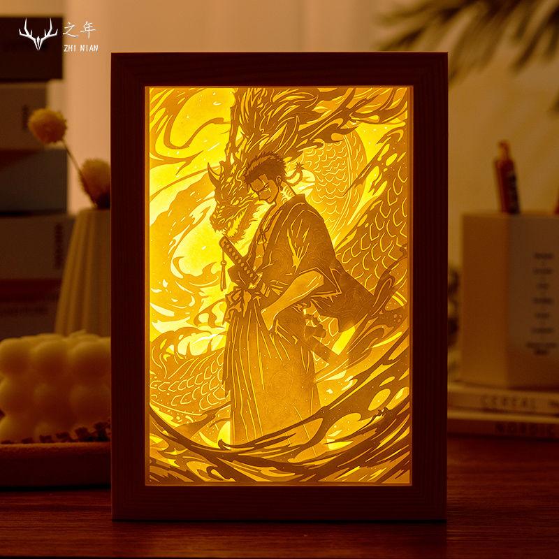 One Piece 3D Paper Carving USB Lamp - Luffy, Zoro, Ace, Nika Form, Creative Gift for Men, Premium Birthday Decoration