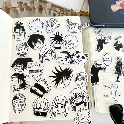 Jujutsu Kaisen Manga Doodle Sticker Pack - 29Pcs Funny Monochrome Meme Decals