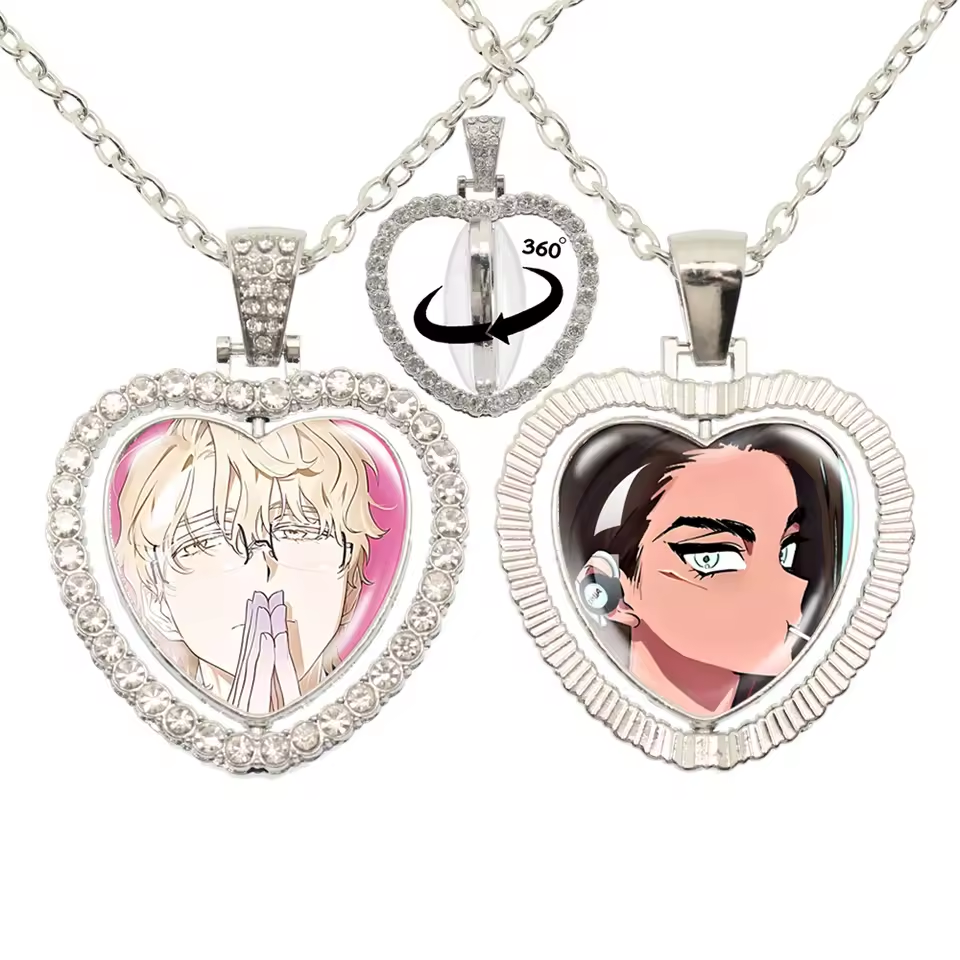 Limited Edition Alien Stage 360 Rotating Double-Sided Heart Necklace - Crystal Rhinestone Time Gem Pendant Jewelry - ALNST Luka Hyuna Alt-Fashion Gothic Choker Gift