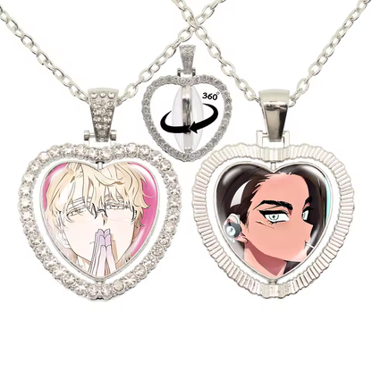 Limited Edition Alien Stage 360 Rotating Double-Sided Heart Necklace - Crystal Rhinestone Time Gem Pendant Jewelry - ALNST Luka Hyuna Alt-Fashion Gothic Choker Gift