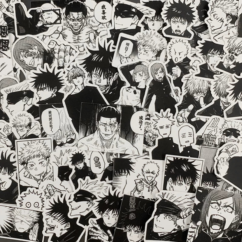 Anime Manga Stickers - B&W JJK & More Figures Pack