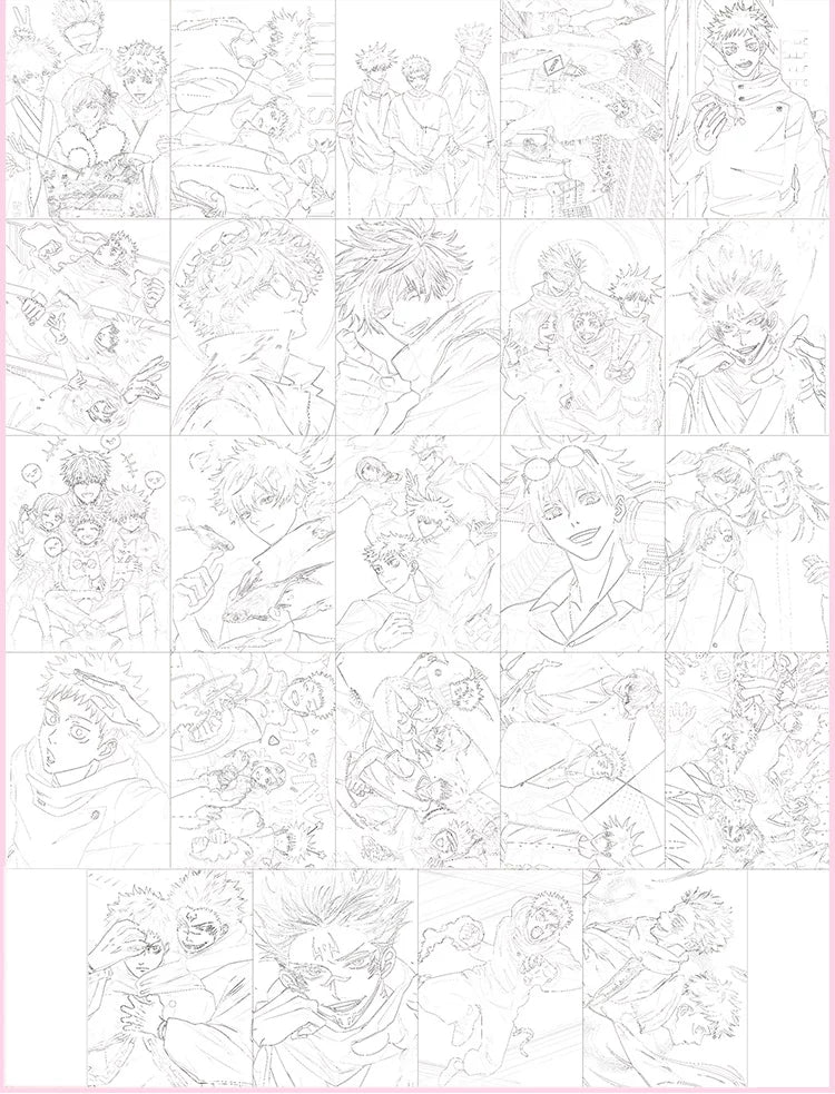 Jujutsu Kaisen Premium Coloring Line Art Book - 24Pcs Master Hand-Drawn Sketch Set