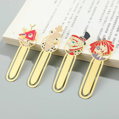 The Amazing Digital Circus Metal Bookmarks - TADC Enamel Page Clips - Jax, Pomni & Caine Gold-Tone Book Markers - Reading Accessories for Students & Bookworms