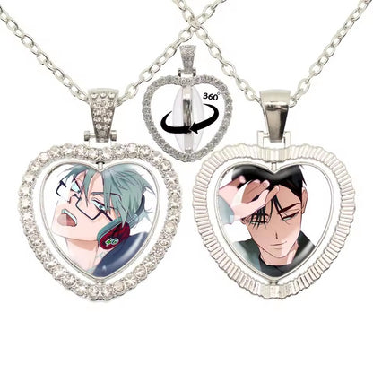 Limited Edition Alien Stage 360 Rotating Double-Sided Heart Necklace - Crystal Rhinestone Time Gem Pendant Jewelry - ALNST Luka Hyuna Alt-Fashion Gothic Choker Gift