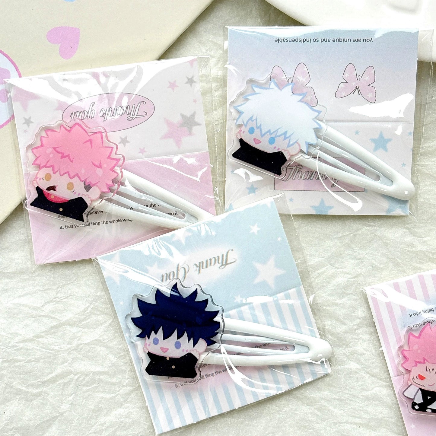 Jujutsu Kaisen Chibi Hair Clips - Pastel Sorcerer Side Bangs Barrette 6-Piece Set