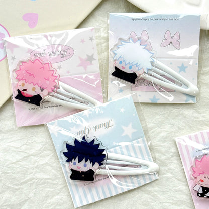 Jujutsu Kaisen Chibi Hair Clips - Pastel Sorcerer Side Bangs Barrette 6-Piece Set