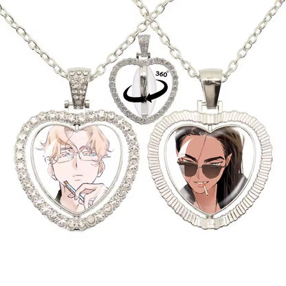 Limited Edition Alien Stage 360 Rotating Double-Sided Heart Necklace - Crystal Rhinestone Time Gem Pendant Jewelry - ALNST Luka Hyuna Alt-Fashion Gothic Choker Gift