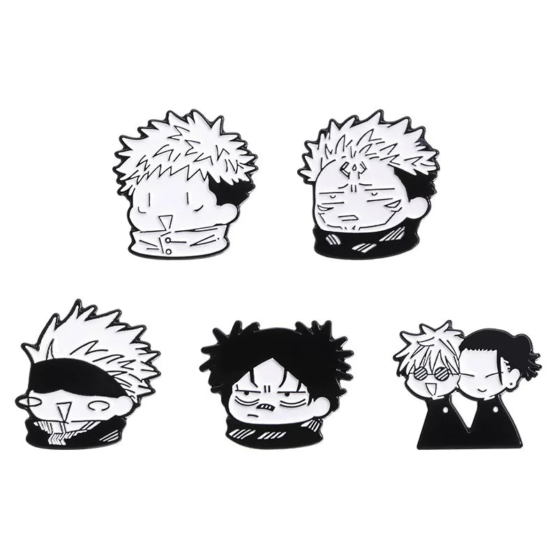 Jujutsu Kaisen Chibi Enamel Pin - Minimalist Monochrome Sorcerer Brooch