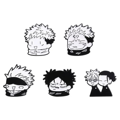 Jujutsu Kaisen Chibi Enamel Pin - Minimalist Monochrome Sorcerer Brooch
