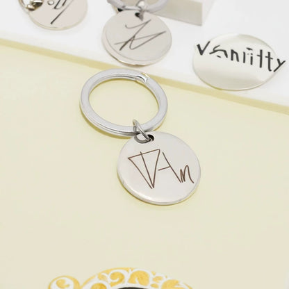 Alien Stage Character Autograph Stainless Steel Keychain - Engraved Idol Handwriting Disc Charm - ALNST Ivan Till Sua Mizi Metal Concert Keyring