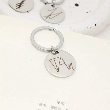 Alien Stage Character Autograph Stainless Steel Keychain - Engraved Idol Handwriting Disc Charm - ALNST Ivan Till Sua Mizi Metal Concert Keyring