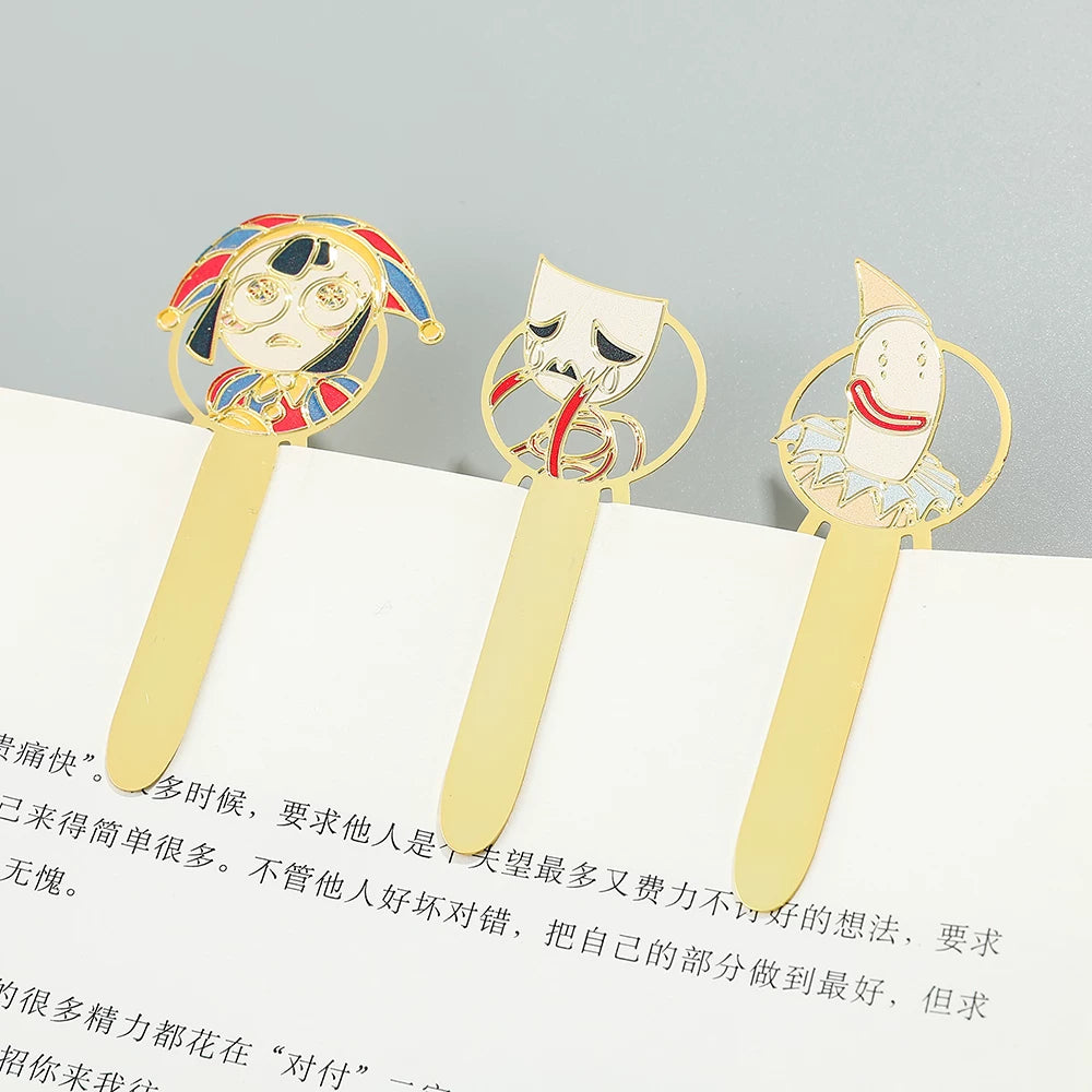 The Amazing Digital Circus Metal Bookmarks - TADC Enamel Page Clips - Jax, Pomni & Caine Gold-Tone Book Markers - Reading Accessories for Students & Bookworms