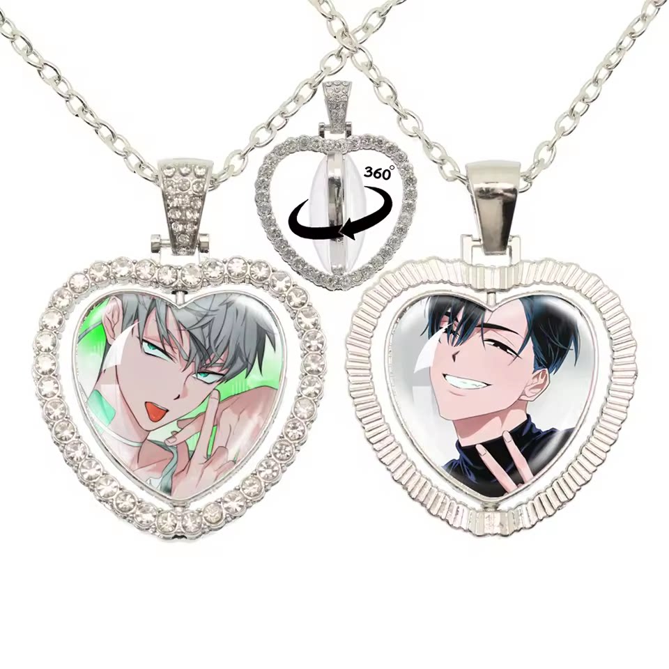 Limited Edition Alien Stage 360 Rotating Double-Sided Heart Necklace - Crystal Rhinestone Time Gem Pendant Jewelry - ALNST Luka Hyuna Alt-Fashion Gothic Choker Gift
