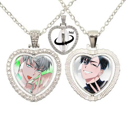 Limited Edition Alien Stage 360 Rotating Double-Sided Heart Necklace - Crystal Rhinestone Time Gem Pendant Jewelry - ALNST Luka Hyuna Alt-Fashion Gothic Choker Gift