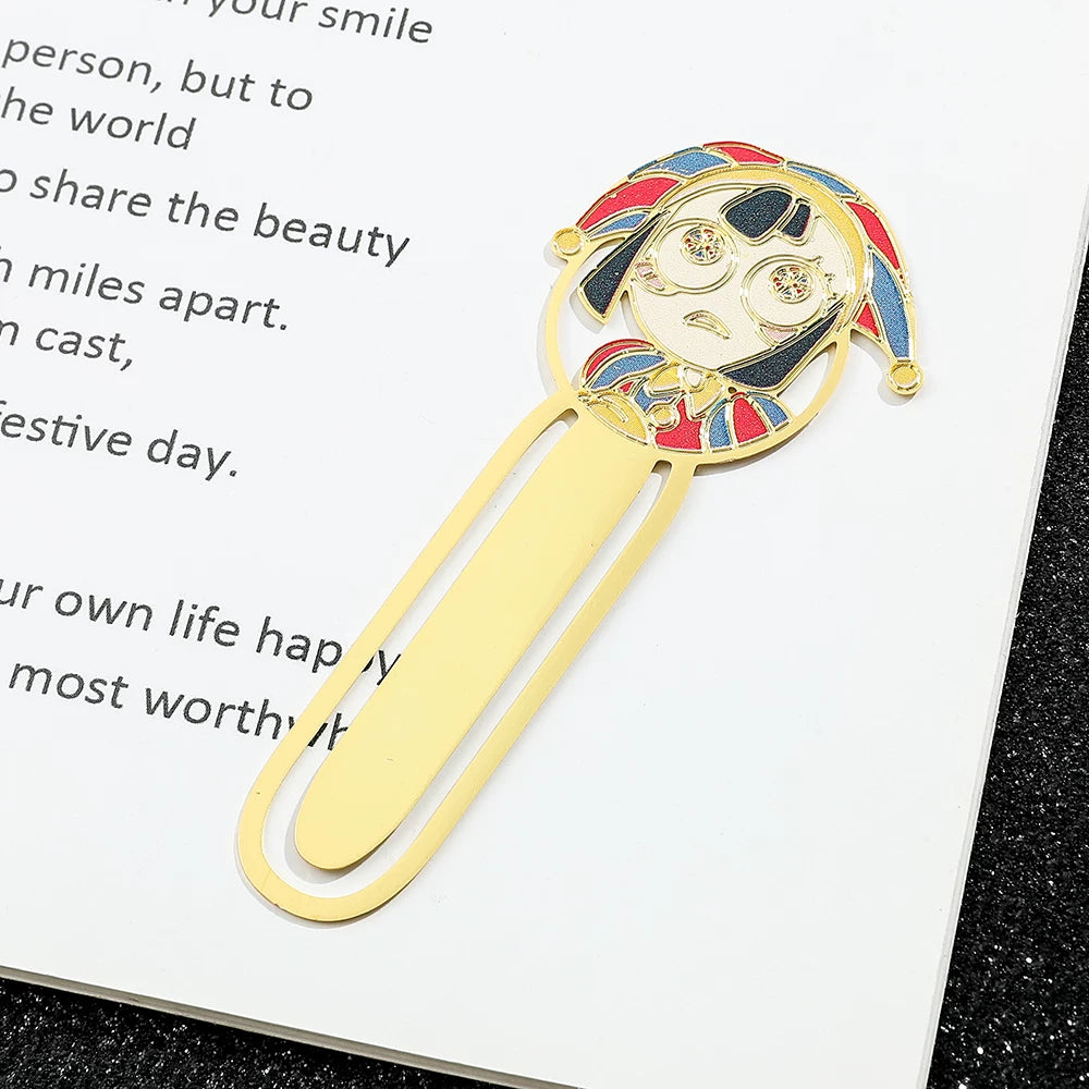 The Amazing Digital Circus Metal Bookmarks - TADC Enamel Page Clips - Jax, Pomni & Caine Gold-Tone Book Markers - Reading Accessories for Students & Bookworms