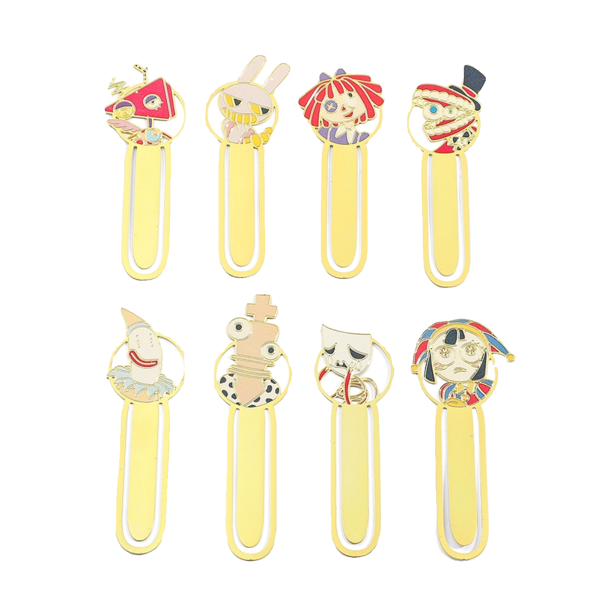 The Amazing Digital Circus Metal Bookmarks - TADC Enamel Page Clips - Jax, Pomni & Caine Gold-Tone Book Markers - Reading Accessories for Students & Bookworms