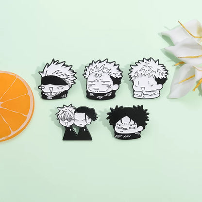 Jujutsu Kaisen Chibi Enamel Pin - Minimalist Monochrome Sorcerer Brooch