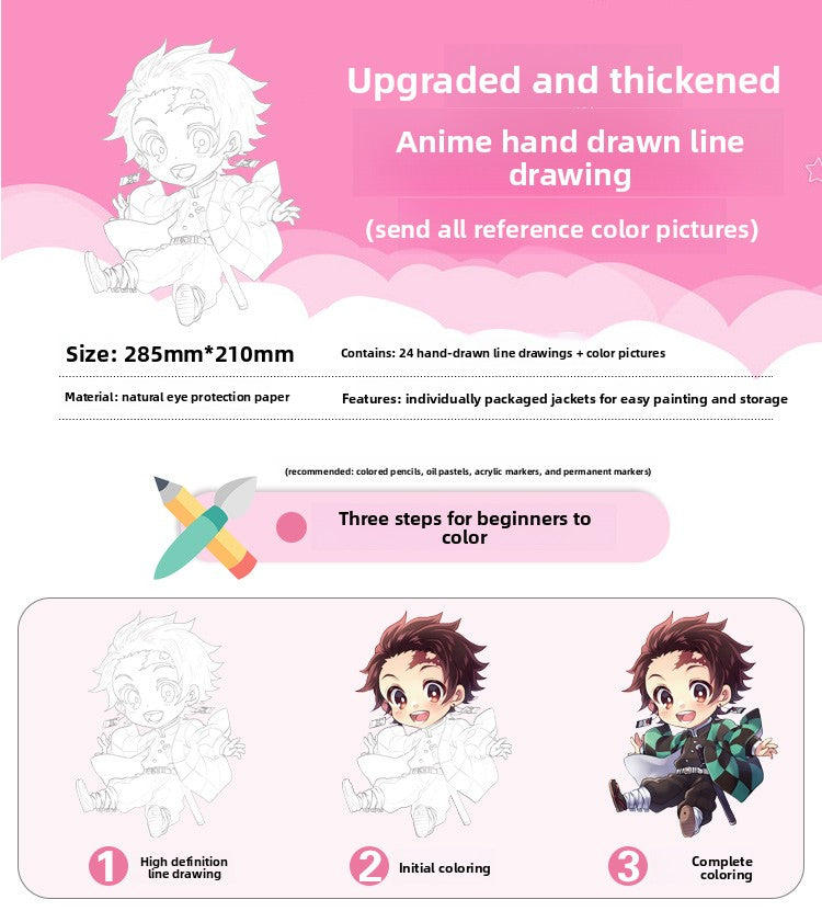 Demon Slayer DIY Coloring Book - 24 Sheet Line Art Tracing Kit