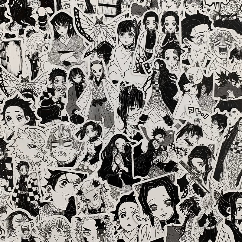 Anime Manga Stickers - B&W JJK & More Figures Pack