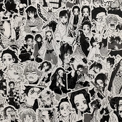 Anime Manga Stickers - B&W JJK & More Figures Pack