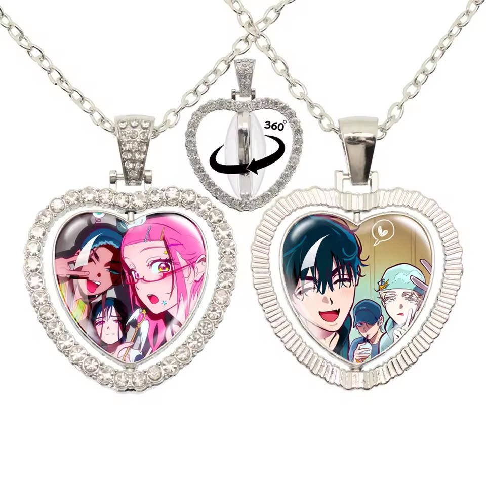 Limited Edition Alien Stage 360 Rotating Double-Sided Heart Necklace - Crystal Rhinestone Time Gem Pendant Jewelry - ALNST Luka Hyuna Alt-Fashion Gothic Choker Gift