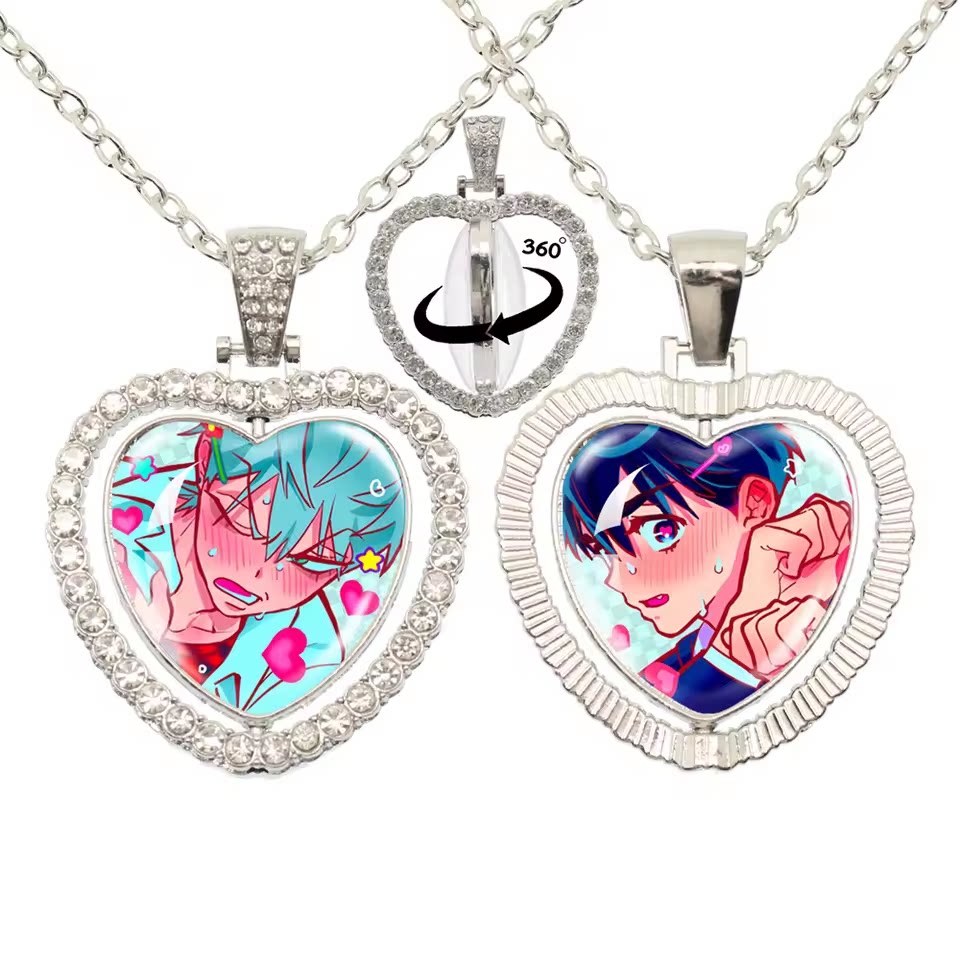 Limited Edition Alien Stage 360 Rotating Double-Sided Heart Necklace - Crystal Rhinestone Time Gem Pendant Jewelry - ALNST Luka Hyuna Alt-Fashion Gothic Choker Gift